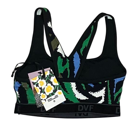 New Diane Von Furstenberg Black Green Blue Disco Zebra Sports Bra XS - Picture 4 of 8